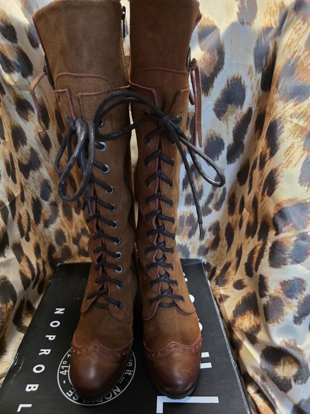No Pulse No Problem Vintage Knee Boots with Lace & Wingtip Detail - Size 37/7